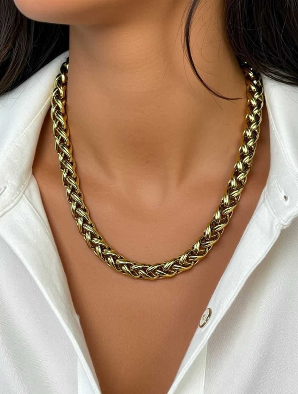 Vintage Monet Heavy Gold Tone Braided Chain Necklace Signed 18"